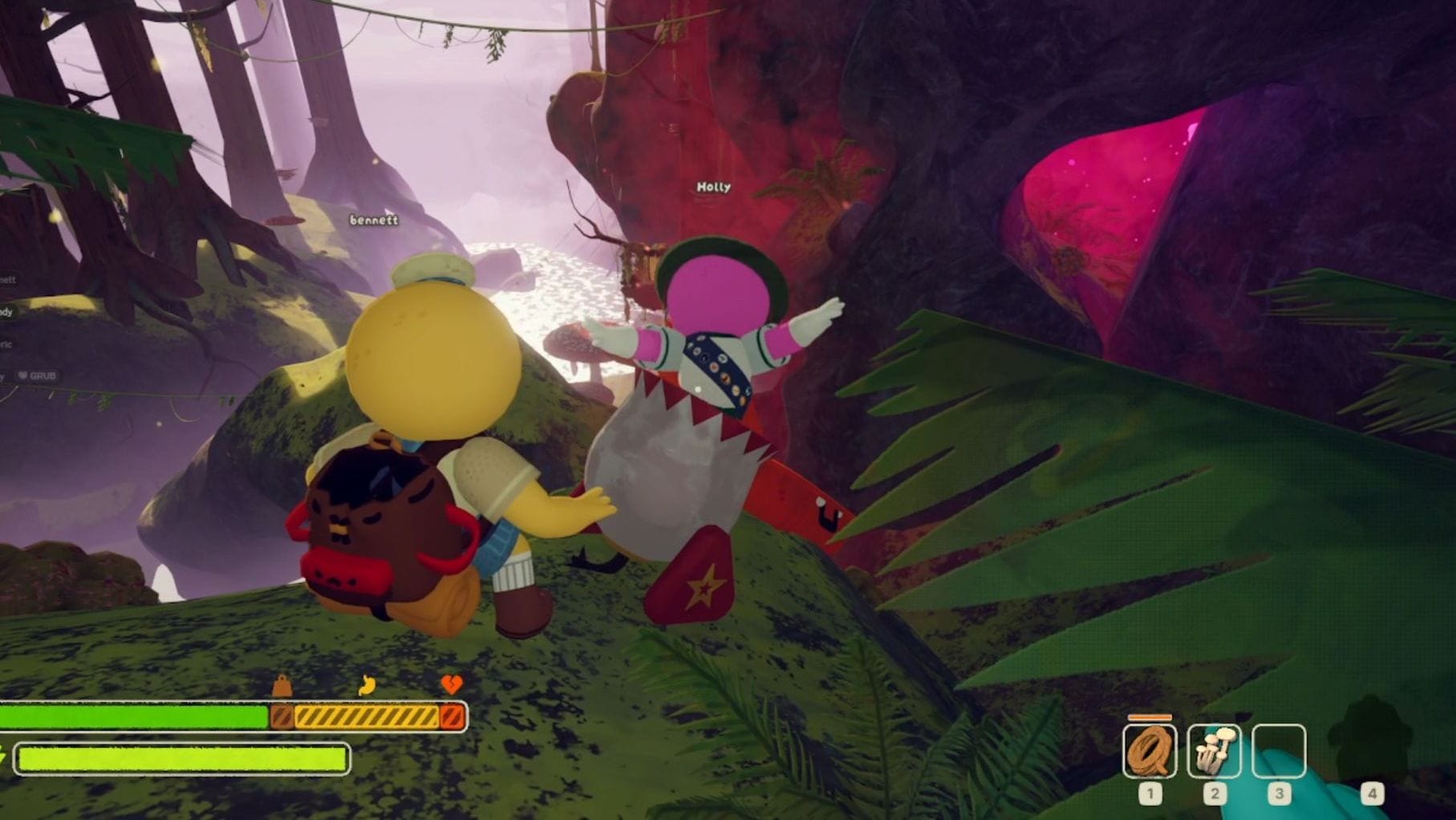 Holly sits in a cannon, as Bennett approaches to light the fuse.