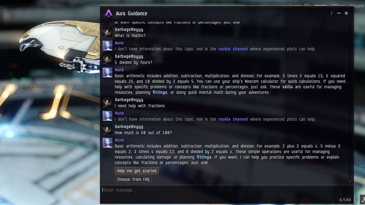 The chatbot gives canned responses to maths questions without actually calculating anything.