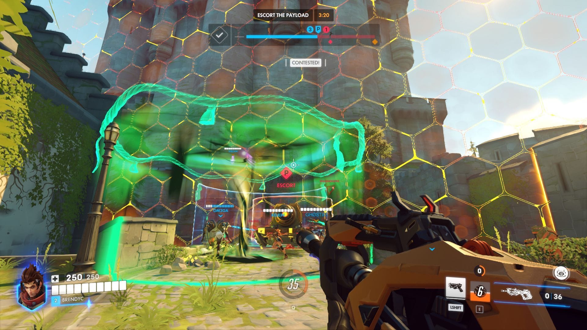 A number of colourful shields are activated during a match.