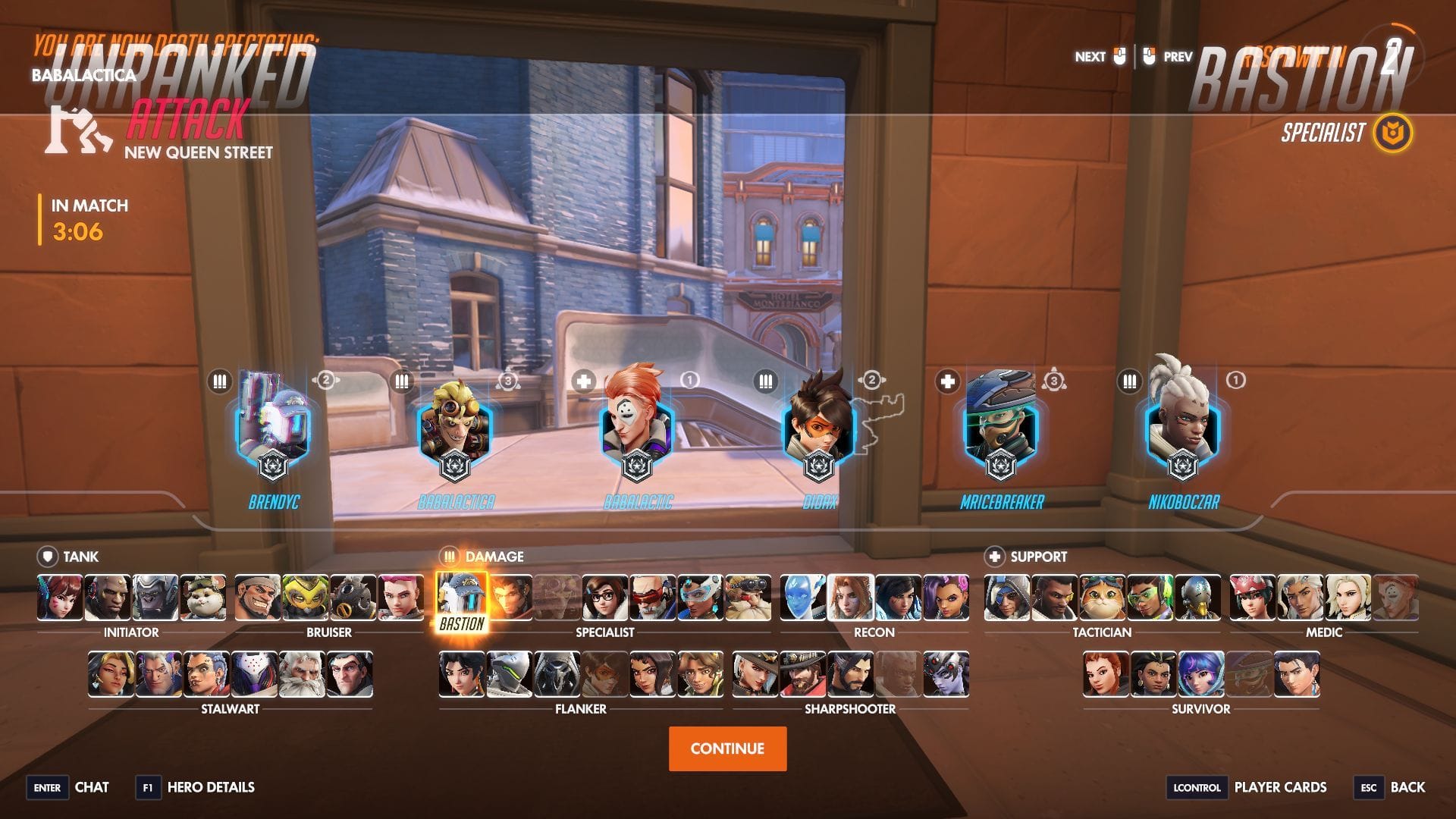 A character selection screen for Overwatch displays 50 small portraits to select.