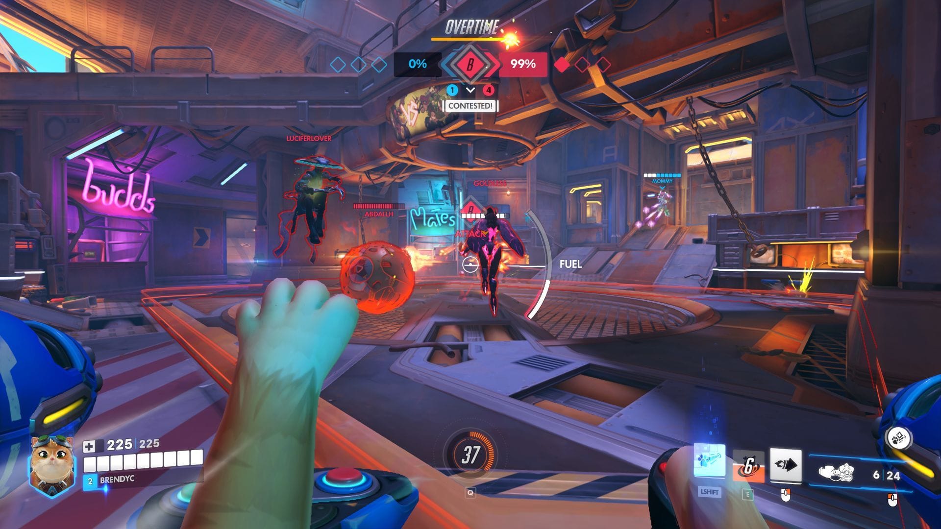 The player as Jetpack Cat claws at enemies but they're too far away.