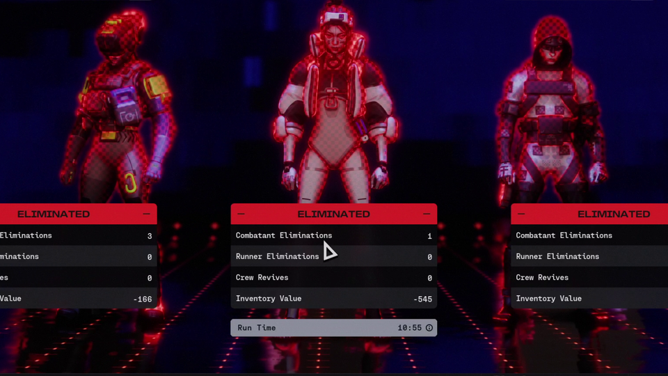 Marathon's elimination screen, showing all three players have been killed.